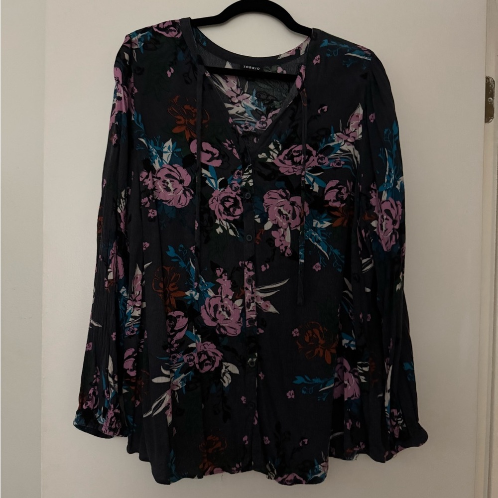 Torrid Floral Blouse - Black and Pink